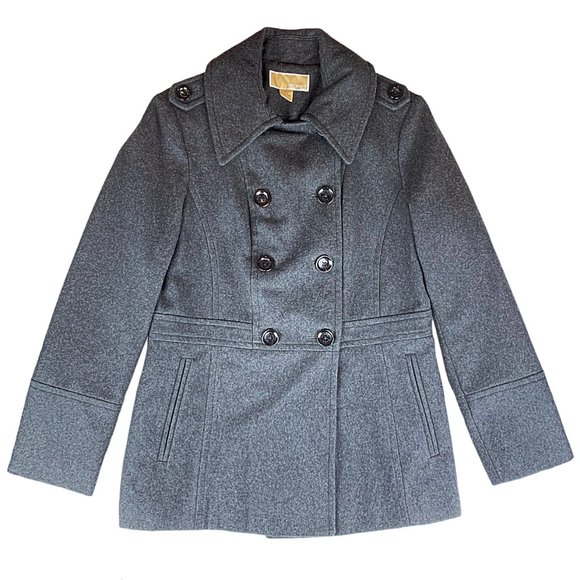 Michael Kors Charcoal Double-Breasted Wool Peacoat - Picture 6 of 11